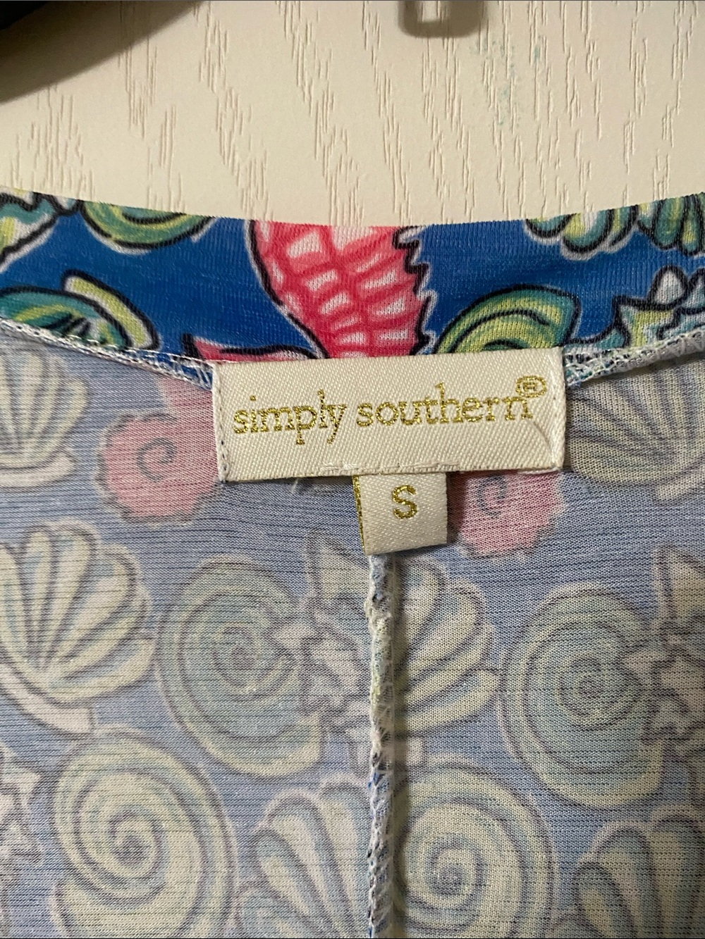 Simply Southern Blue & Pink Seahorse Print Dress Coverup Size S fits Medium also - Picture 2 of 6